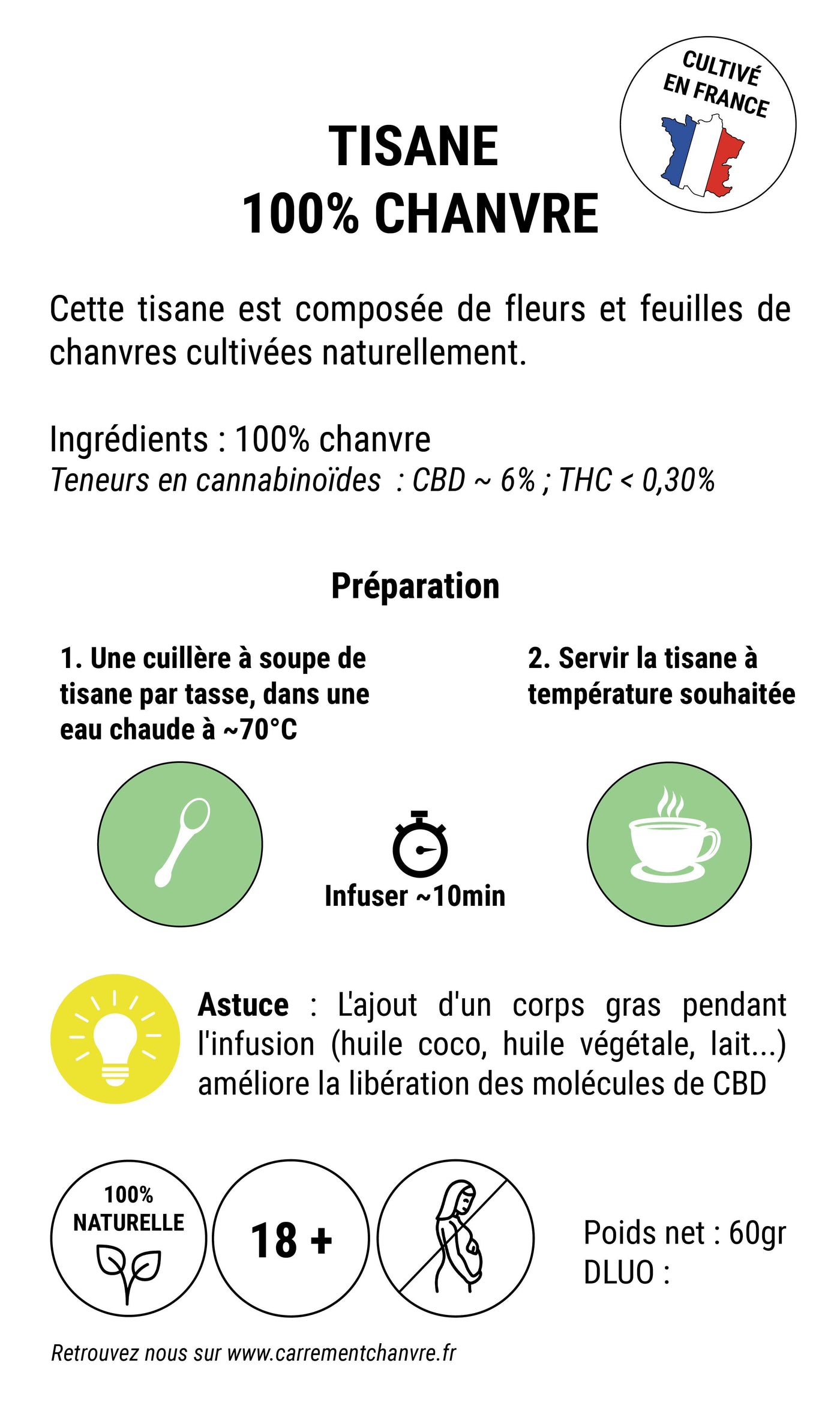 Tisane Chanvre - CBD Culture française - Carrément Chanvre 